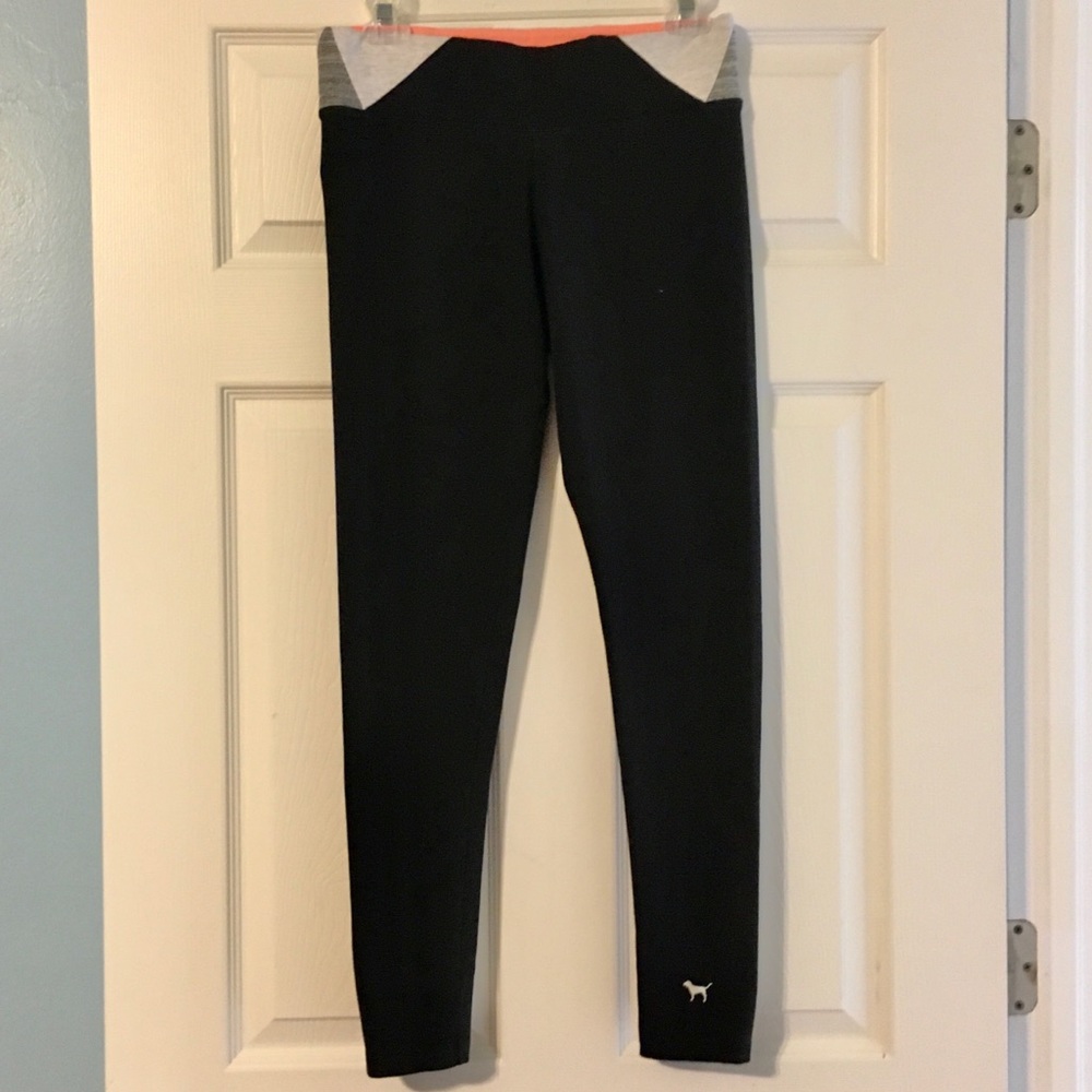 VS PINK Black Yoga Pants Leggings White/Grey Waist